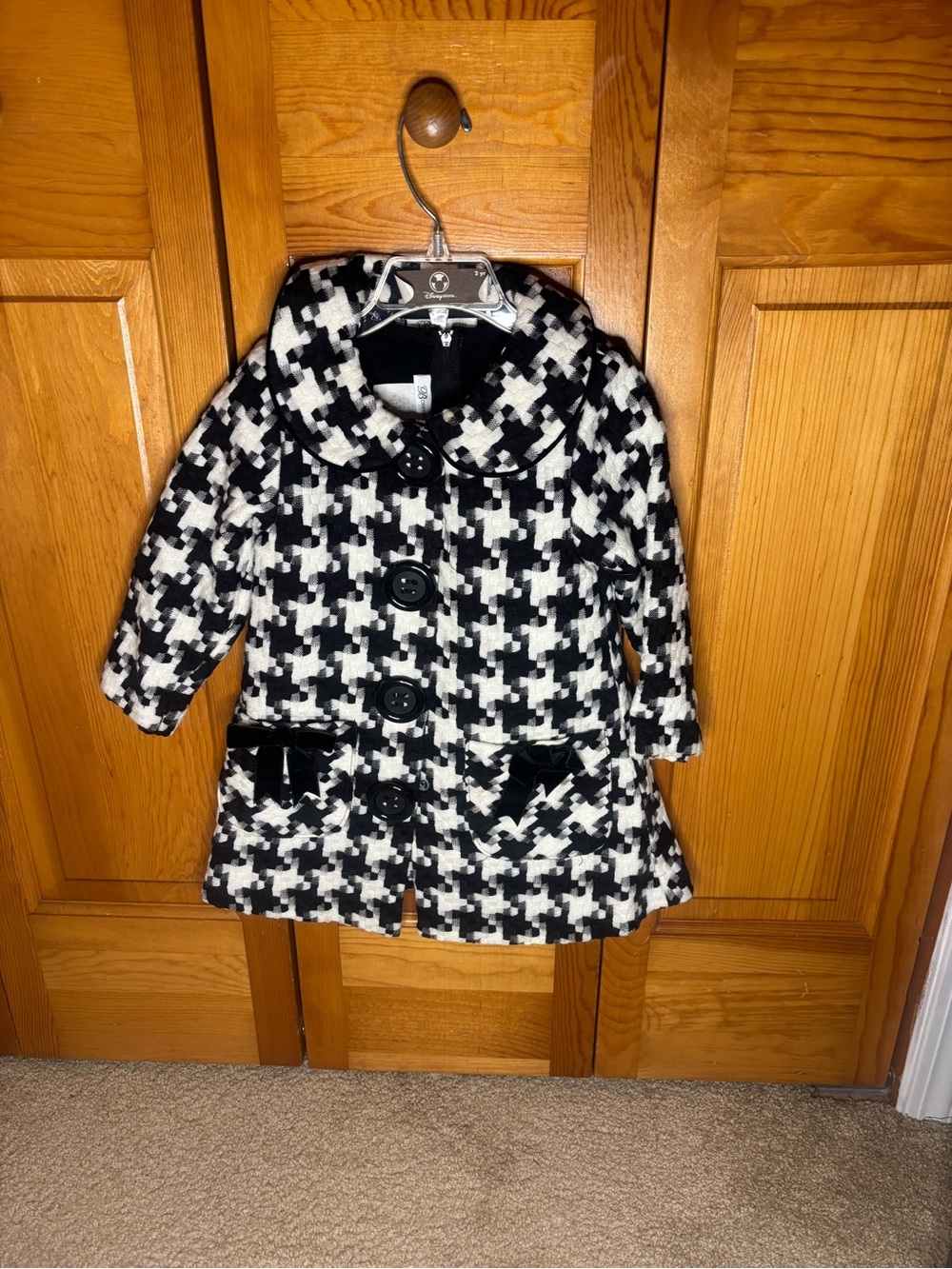 Bonnie Jean Black & White Houndstooth Pea Coat